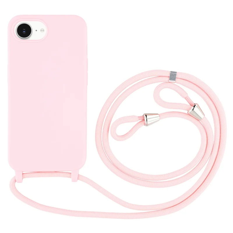 For iPhone 16e Case TPU Soft Shockproof Phone Cover with Adjustable Lanyard - Pink