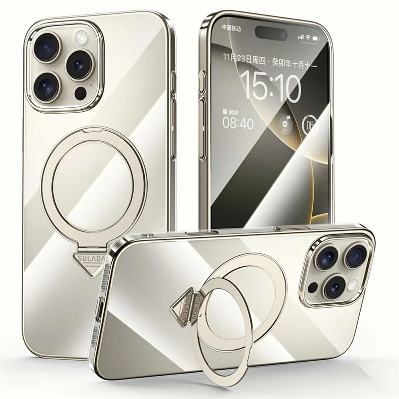 SULADA For iPhone 16 Pro Case Compatible with MagSafe Kickstand Clear PC Phone Cover - Titanium Grey