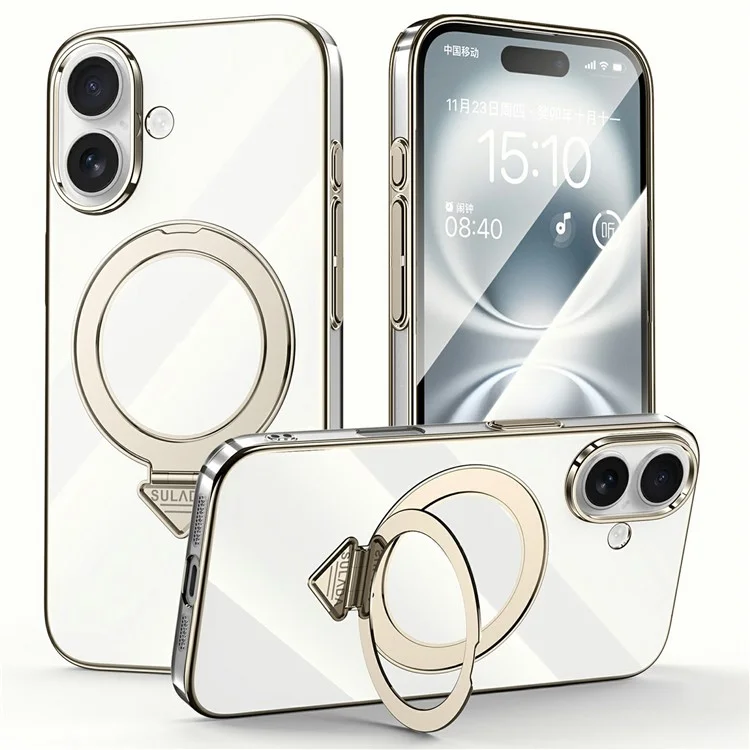 SULADA For iPhone 16 Case Compatible with MagSafe Kickstand Clear PC Phone Cover - Titanium Grey