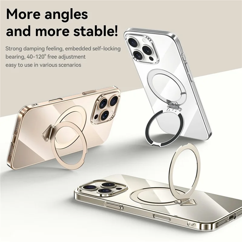 SULADA For iPhone 15 Pro Max Case Compatible with MagSafe Kickstand Clear PC Phone Cover - Titanium Silver