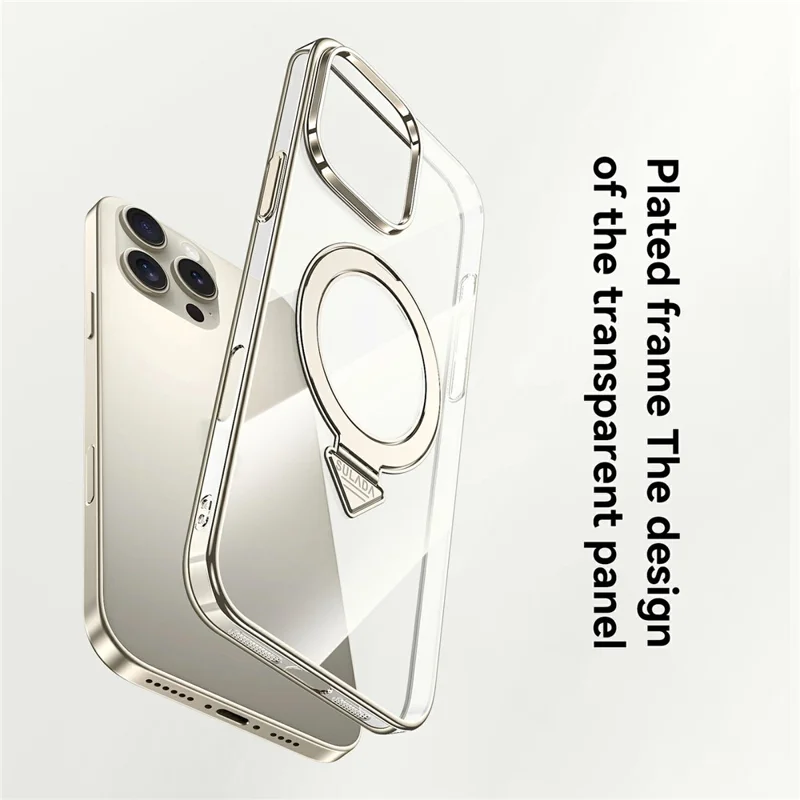 SULADA For iPhone 15 Pro Max Case Compatible with MagSafe Kickstand Clear PC Phone Cover - Titanium Black