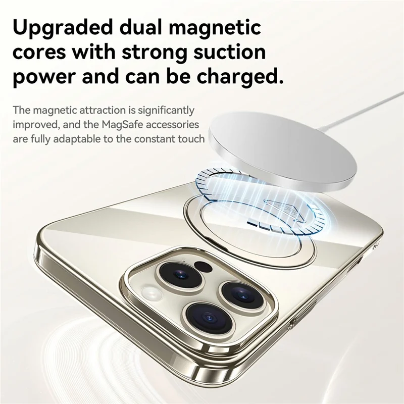 SULADA For iPhone 15 Pro Case Compatible with MagSafe Kickstand Clear PC Phone Cover - Titanium Grey