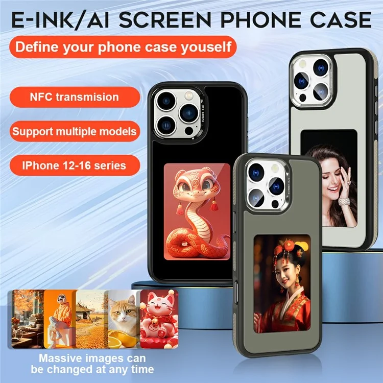 For iPhone 16 Pro E-Ink Case 4 inch HD 4 Colors Phone Cover Supports NFC Transfer DIY Pictures - White