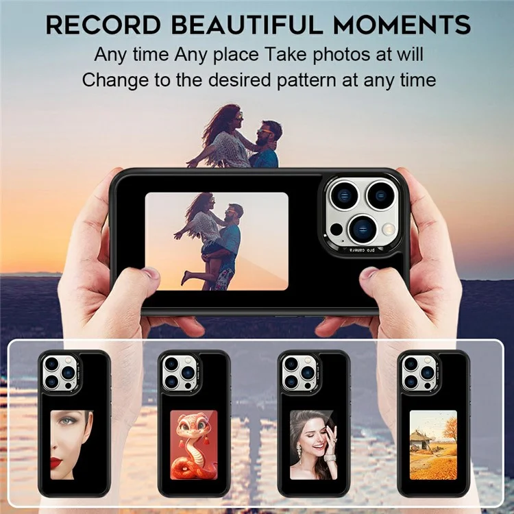 For iPhone 15 Pro E-Ink Case 4 inch HD 4 Colors Phone Cover Supports NFC Transfer DIY Pictures - Black