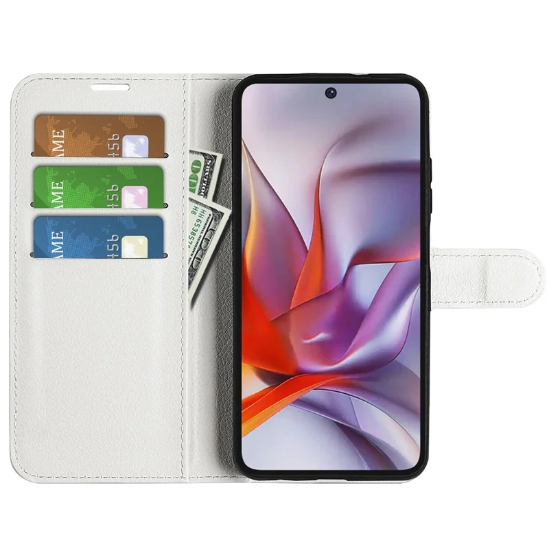 For Motorola Moto G 5G (2025) Case Litchi Texture Shockproof Leather Wallet Phone Cover - White
