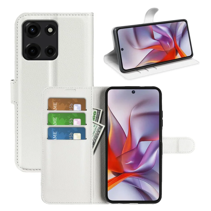 For Motorola Moto G 5G (2025) Case Litchi Texture Shockproof Leather Wallet Phone Cover - White