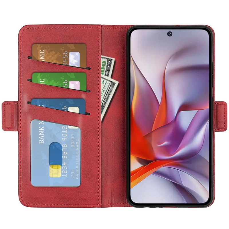 For Motorola Moto G 5G (2025) Stand Case Calf Texture Leather Wallet Phone Cover - Red