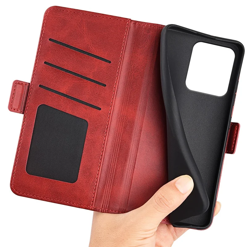 For Motorola Moto G 5G (2025) Stand Case Calf Texture Leather Wallet Phone Cover - Red