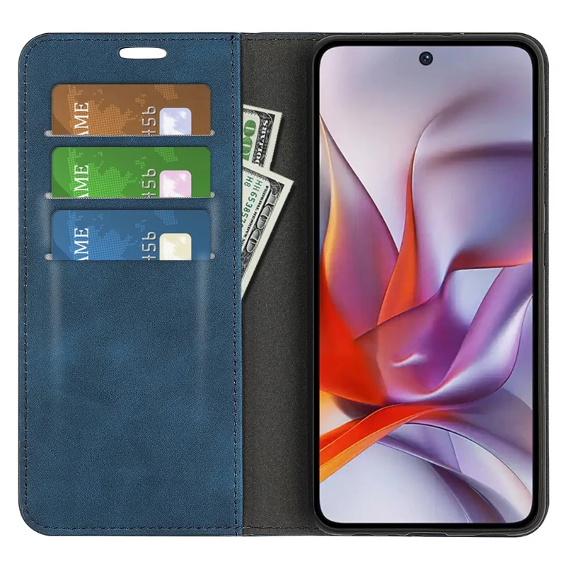 For Motorola Moto G 5G (2025) Case Skin Touch Leather Wallet Phone Cover - Blue