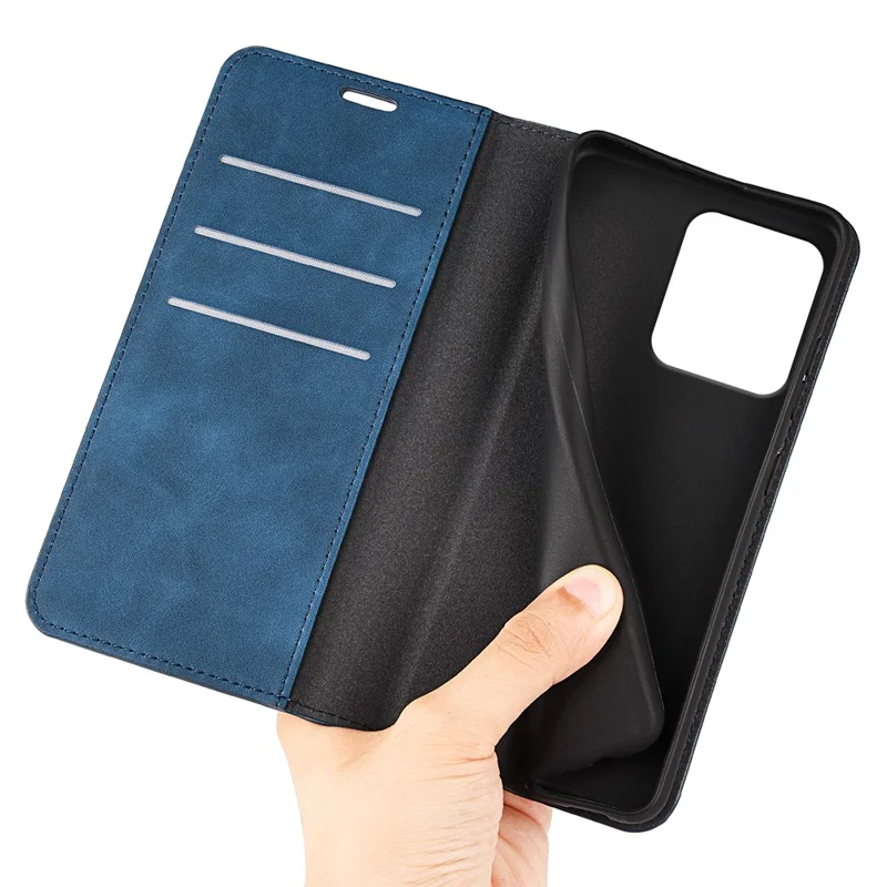For Motorola Moto G 5G (2025) Case Skin Touch Leather Wallet Phone Cover - Blue