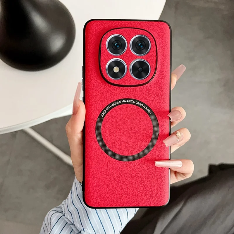 For Xiaomi Redmi Note 14 Pro 5G / Poco X7 5G Magnetic Case Anti-Drop PU Leather+TPU Cover - Red