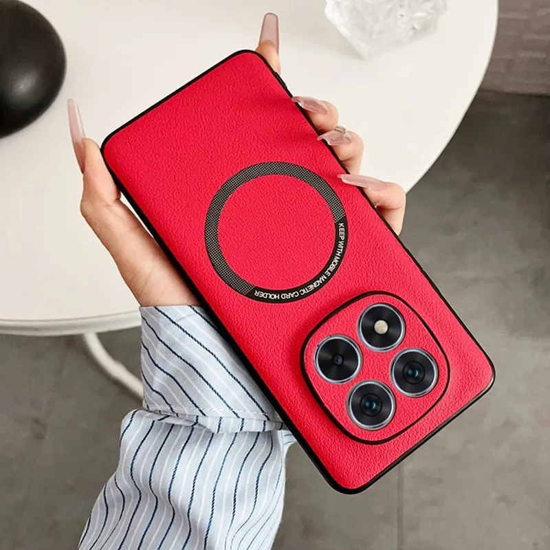 For Xiaomi Redmi Note 14 Pro 5G / Poco X7 5G Magnetic Case Anti-Drop PU Leather+TPU Cover - Red