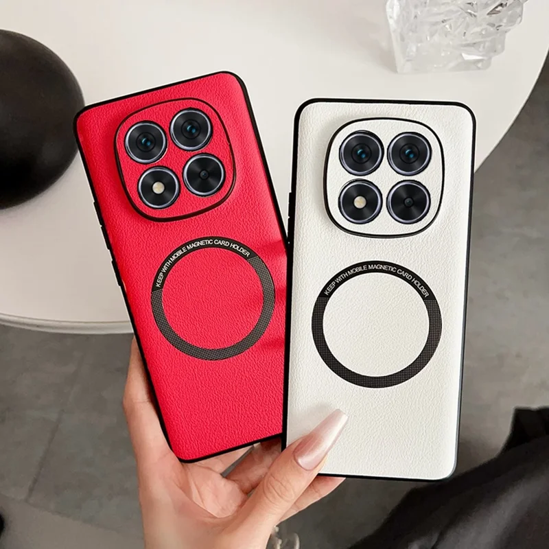 For Xiaomi Redmi Note 14 Pro 5G / Poco X7 5G Magnetic Case Anti-Drop PU Leather+TPU Cover - Red