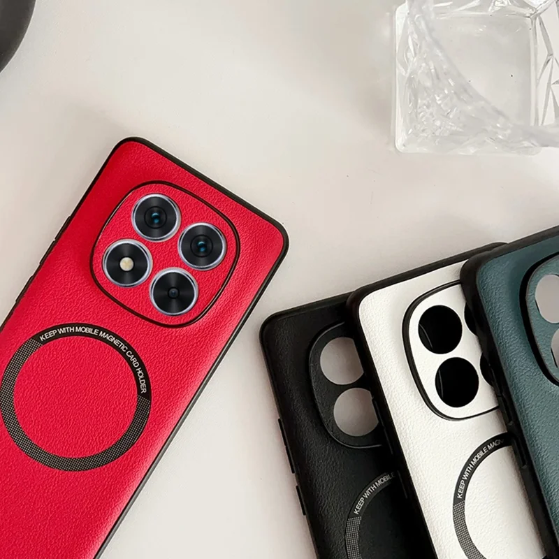 For Xiaomi Redmi Note 14 Pro 5G / Poco X7 5G Magnetic Case Anti-Drop PU Leather+TPU Cover - Red