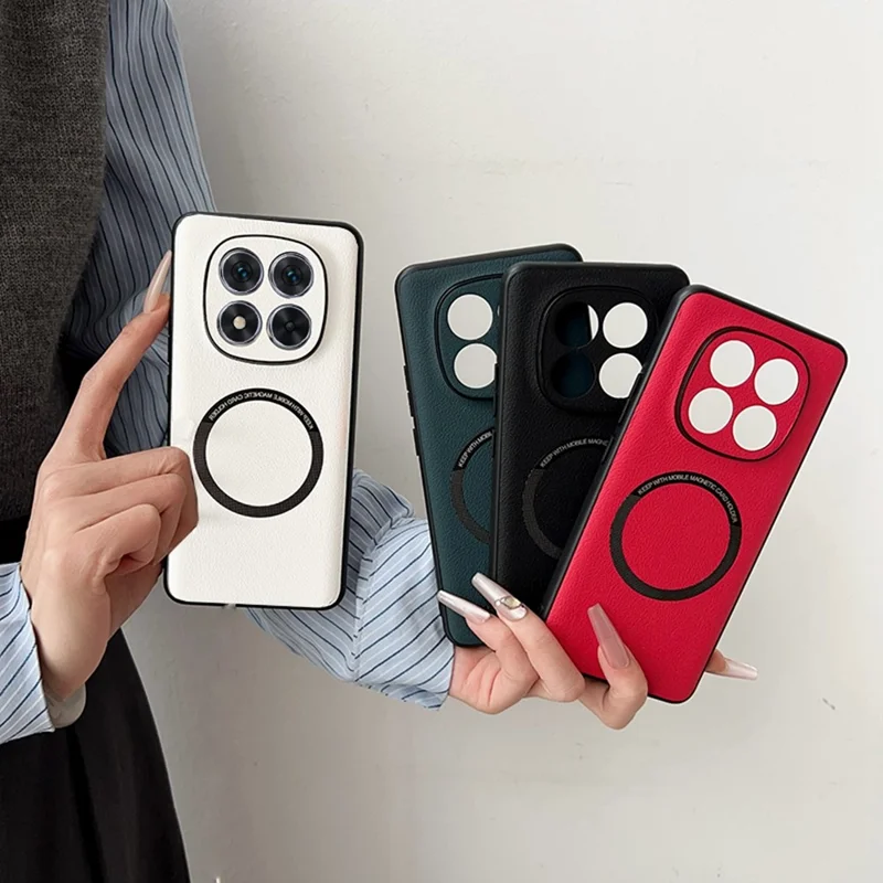 For Xiaomi Redmi Note 14 Pro 5G / Poco X7 5G Magnetic Case Anti-Drop PU Leather+TPU Cover - Red