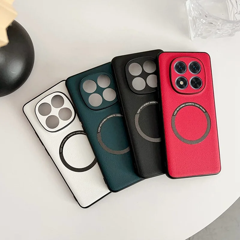 For Xiaomi Redmi Note 14 Pro 5G / Poco X7 5G Magnetic Case Anti-Drop PU Leather+TPU Cover - Red