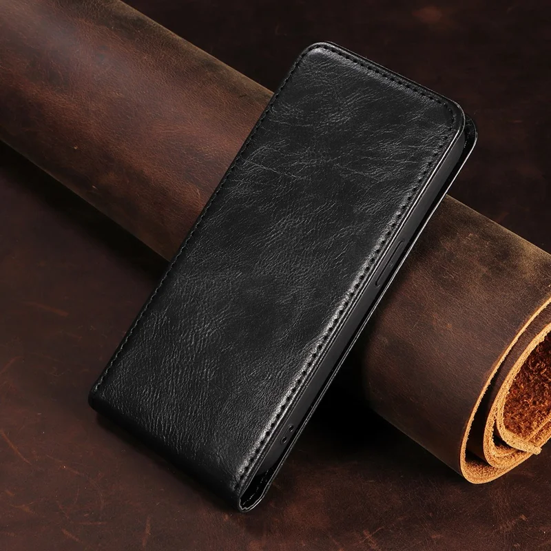 For Xiaomi Redmi Note 14 Pro 4G Case with Card Slot Magnetic Vertical Flip Leather Phone Cover - Black