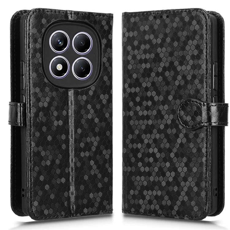Funda tipo cartera para Xiaomi Redmi Note 14 Pro 4G con patrón de puntos, de cuero PU - Negro