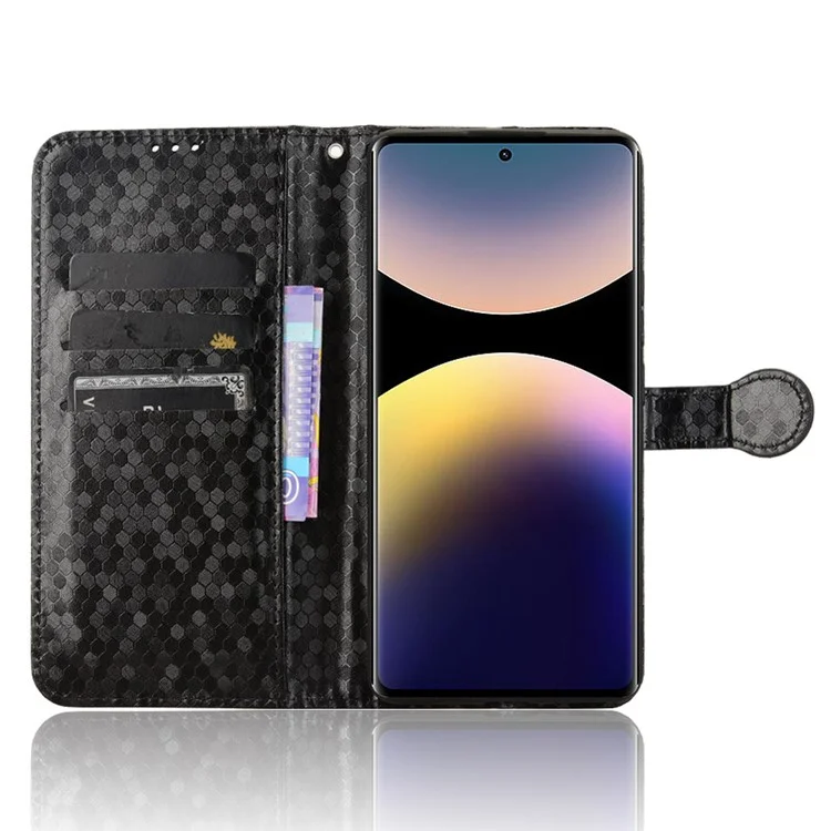 Funda tipo cartera para Xiaomi Redmi Note 14 Pro 4G con patrón de puntos, de cuero PU - Negro