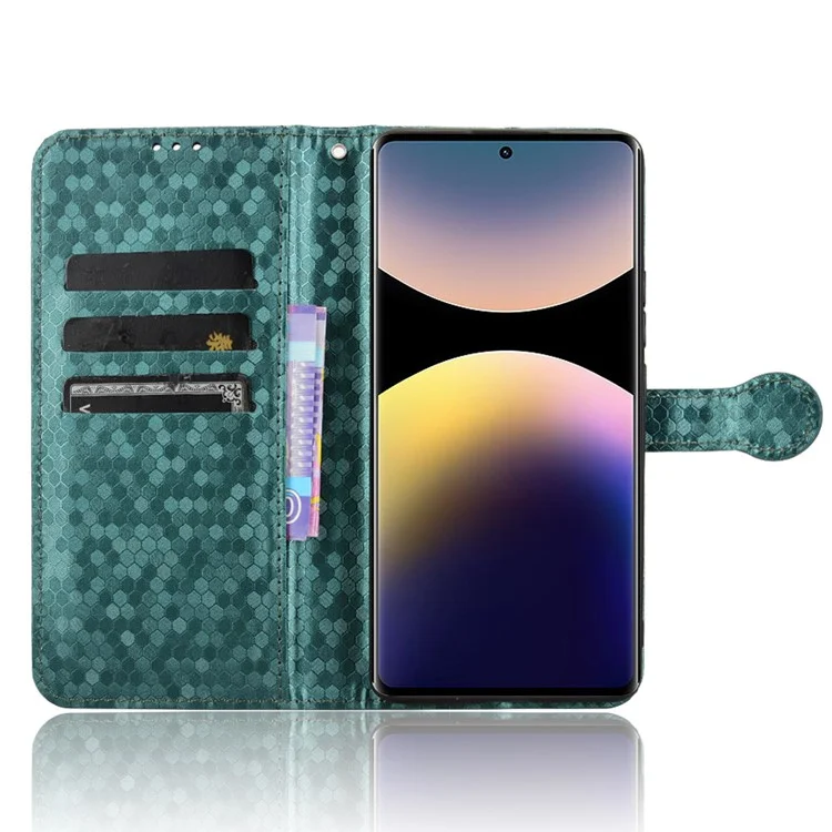 For Xiaomi Redmi Note 14 Pro 4G Wallet Case Dot Pattern Imprint PU Leather Phone Cover - Green