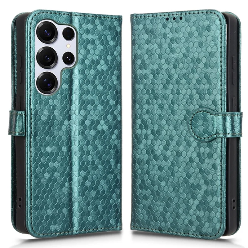 For Samsung Galaxy S25 Ultra Wallet Case Dot Pattern Imprint PU Leather Phone Cover - Green