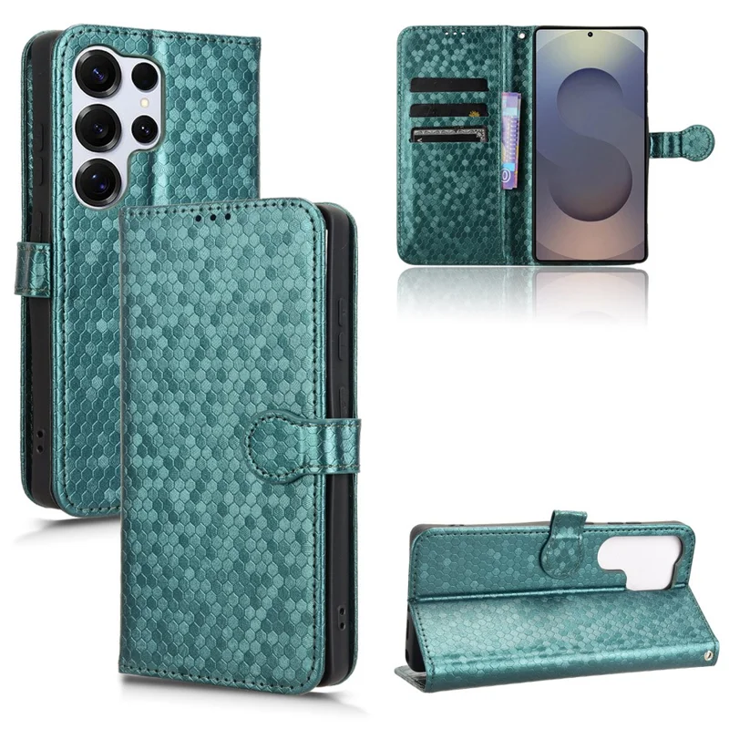 For Samsung Galaxy S25 Ultra Wallet Case Dot Pattern Imprint PU Leather Phone Cover - Green