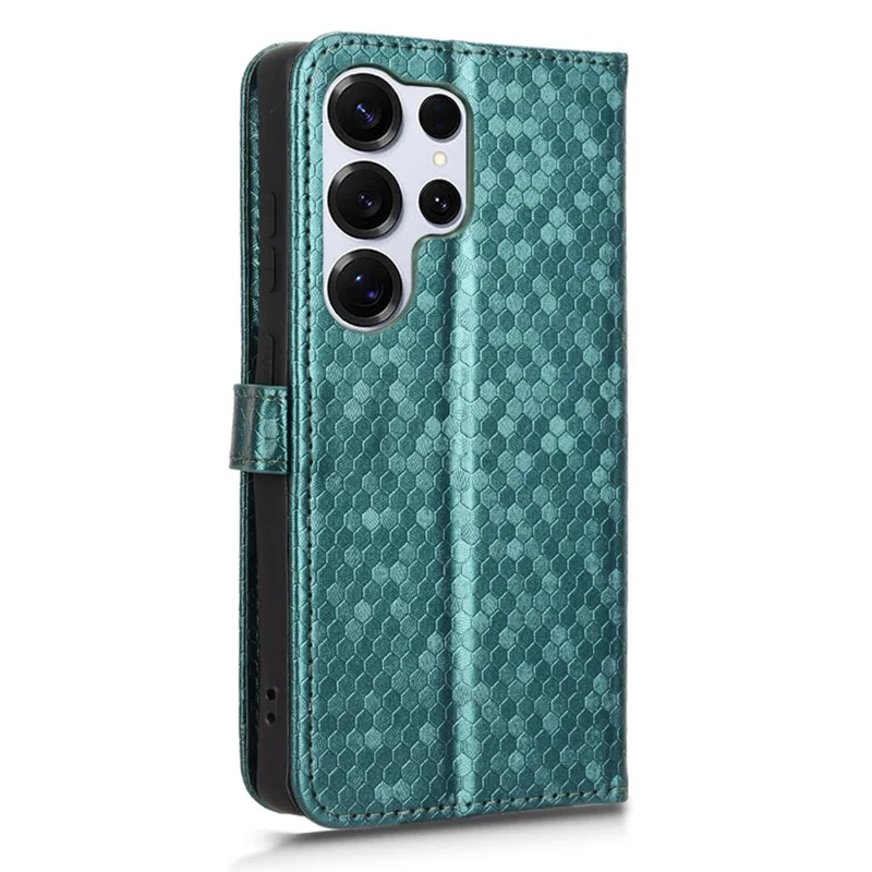 For Samsung Galaxy S25 Ultra Wallet Case Dot Pattern Imprint PU Leather Phone Cover - Green