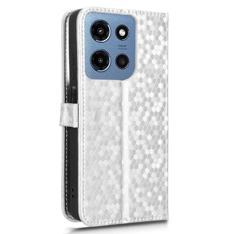 For Motorola Moto G Power (2025) / G Play (2025) 4G Case Wallet Dot Pattern Imprint PU Leather Phone Cover - Silver
