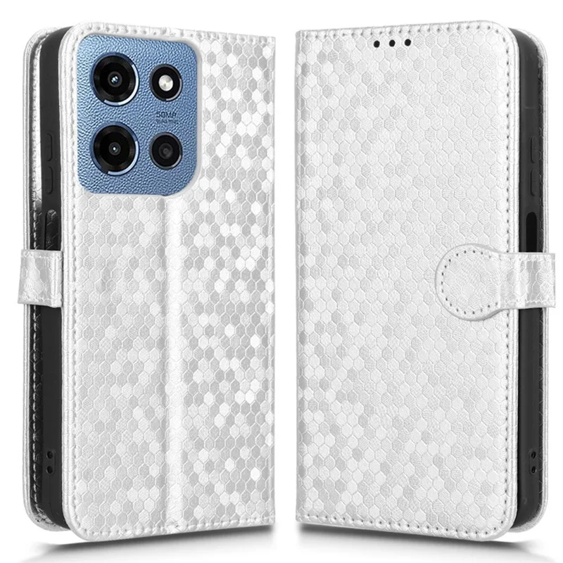 For Motorola Moto G 5G (2025) Wallet Case Dot Pattern Imprint PU Leather Phone Cover - Silver