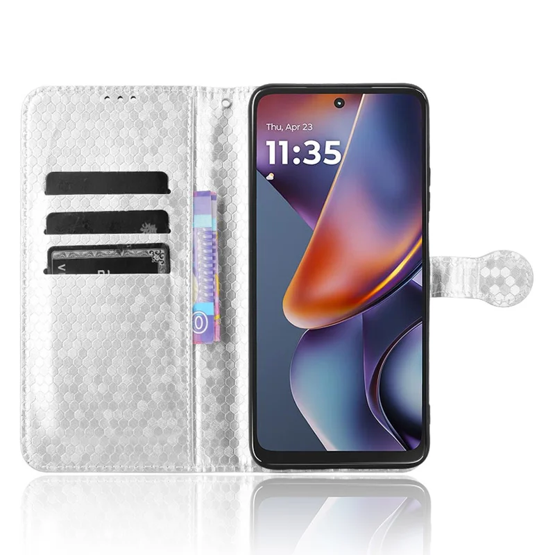 For Motorola Moto G 5G (2025) Wallet Case Dot Pattern Imprint PU Leather Phone Cover - Silver