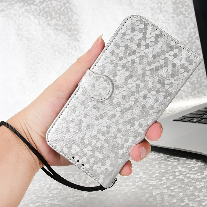 For Motorola Moto G 5G (2025) Wallet Case Dot Pattern Imprint PU Leather Phone Cover - Silver