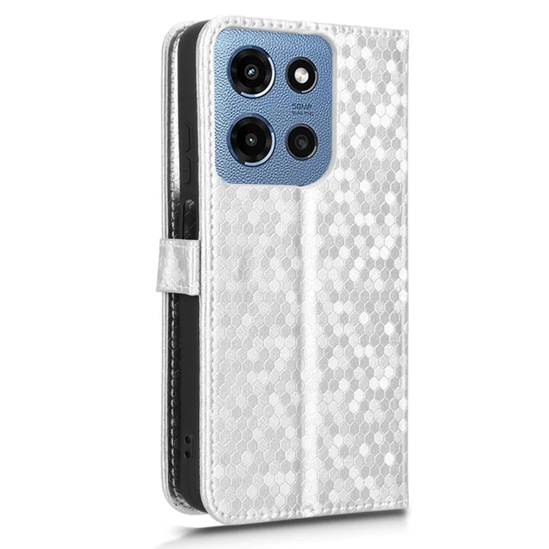 For Motorola Moto G 5G (2025) Wallet Case Dot Pattern Imprint PU Leather Phone Cover - Silver
