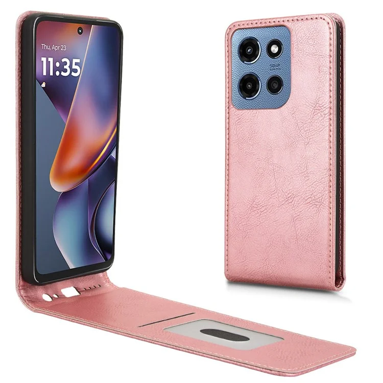 Funda para Motorola Moto G 5G (2025) con Ranura para Tarjetas, Tapa Abatible Magnética Vertical de Cuero - Oro Rosa
