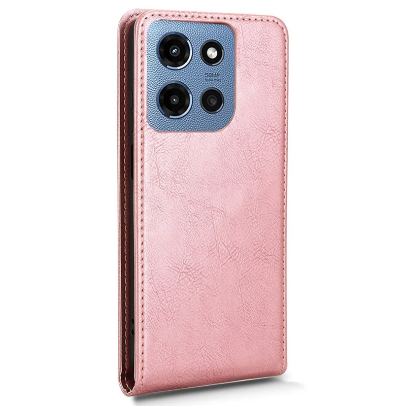 Funda para Motorola Moto G 5G (2025) con Ranura para Tarjetas, Tapa Abatible Magnética Vertical de Cuero - Oro Rosa