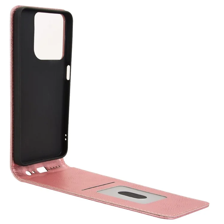 Funda para Motorola Moto G 5G (2025) con Ranura para Tarjetas, Tapa Abatible Magnética Vertical de Cuero - Oro Rosa