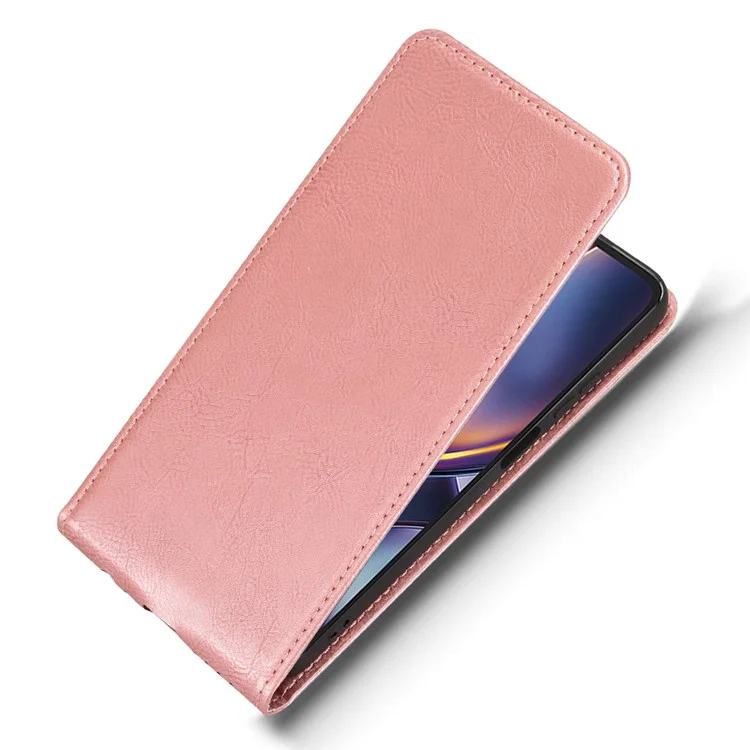 Funda para Motorola Moto G 5G (2025) con Ranura para Tarjetas, Tapa Abatible Magnética Vertical de Cuero - Oro Rosa