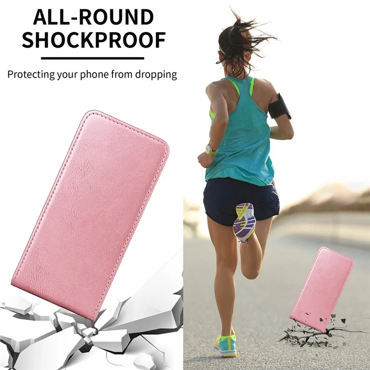 Funda para Motorola Moto G 5G (2025) con Ranura para Tarjetas, Tapa Abatible Magnética Vertical de Cuero - Oro Rosa