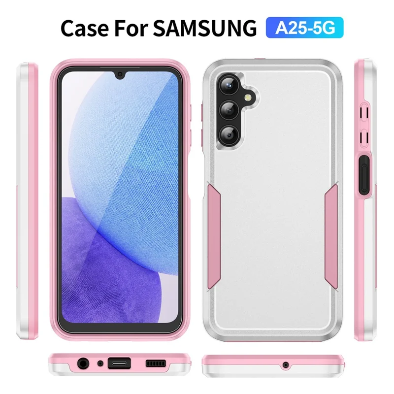 Cover per Samsung Galaxy A25 5G (Globale) (161,0 x 76,5 x 8,3 mm) Custodia PC+TPU Antiurto Militare per Smartphone - Bianco+Rosa