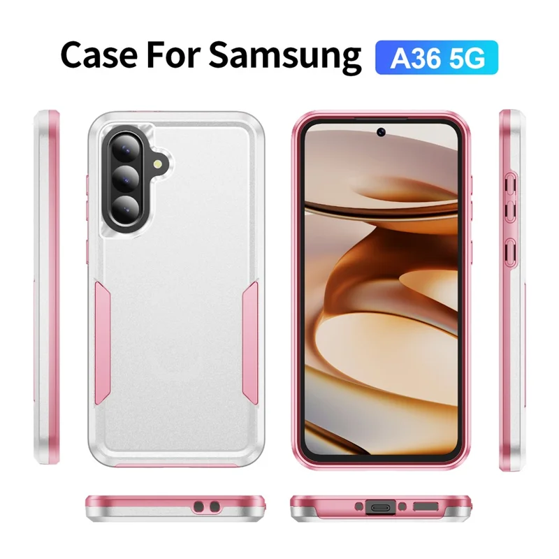 For Samsung Galaxy A36 5G Case PC + TPU Military Grade Drop Protective Phone Cover - White + Pink