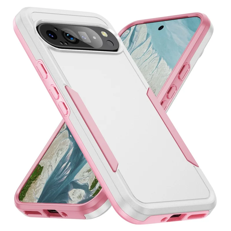 For Google Pixel 9 Pro XL Case PC + TPU Military Grade Drop Protective Phone Cover - White + Pink