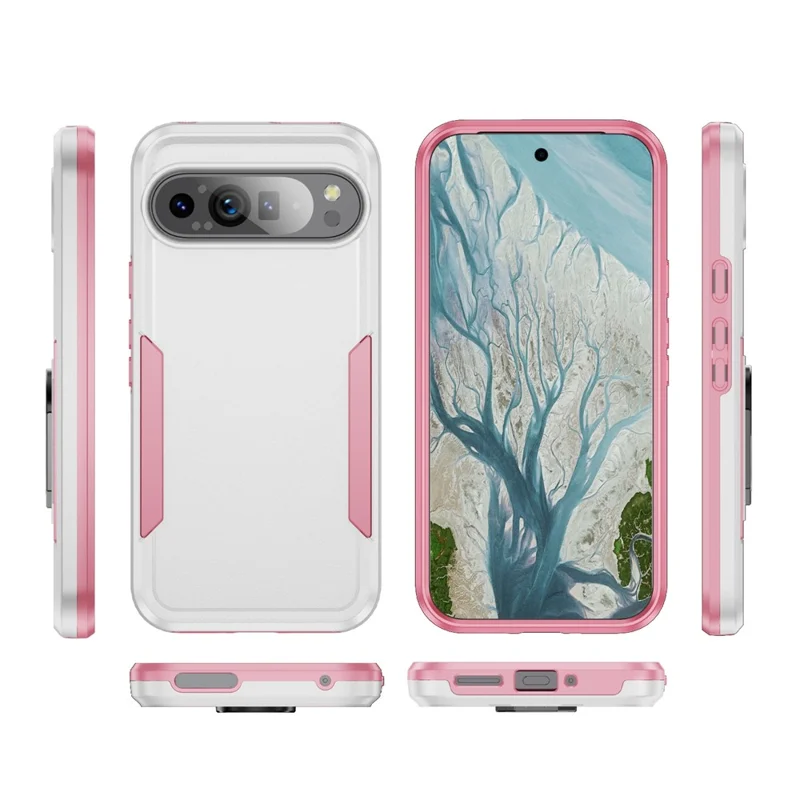 For Google Pixel 9 Pro XL Case PC + TPU Military Grade Drop Protective Phone Cover - White + Pink