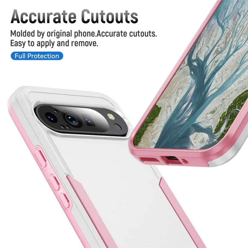 For Google Pixel 9 Pro XL Case PC + TPU Military Grade Drop Protective Phone Cover - White + Pink