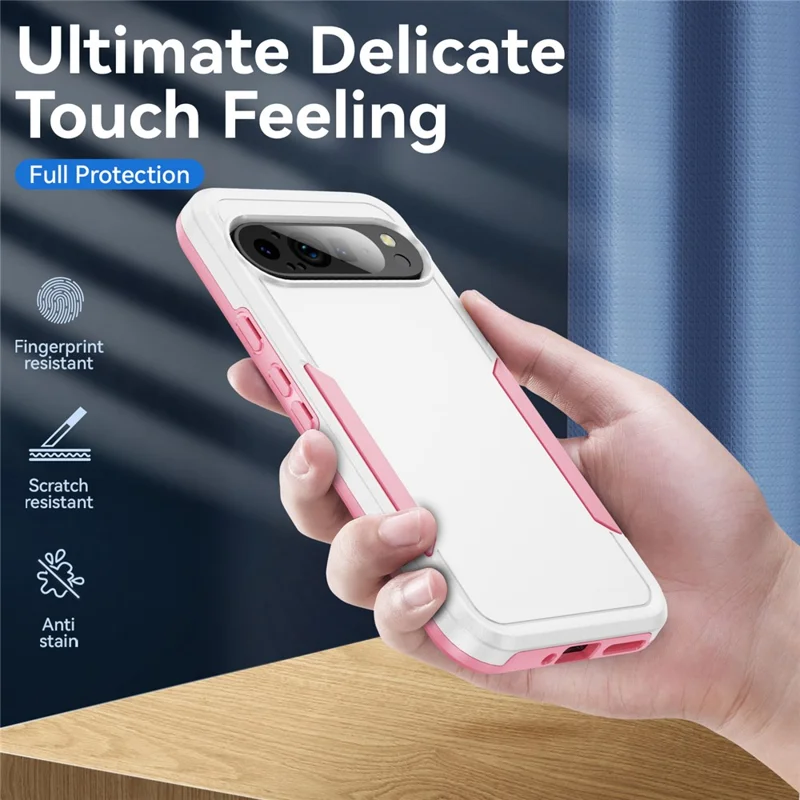 For Google Pixel 9 Pro XL Case PC + TPU Military Grade Drop Protective Phone Cover - White + Pink