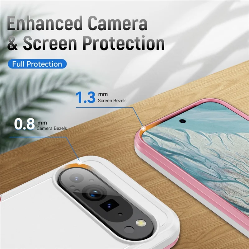 For Google Pixel 9 Pro XL Case PC + TPU Military Grade Drop Protective Phone Cover - White + Pink
