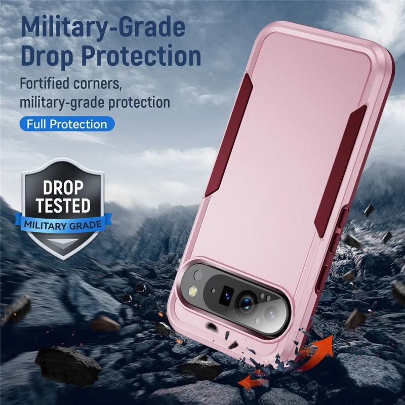 For Google Pixel 9 Pro XL Case PC + TPU Military Grade Drop Protective Phone Cover - Pink + Rose