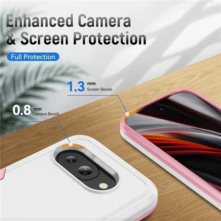 Handyhülle für Google Pixel 9a Militärstandard Stoßfeste Schutzhülle PC+TPU - Weiß+Rosa