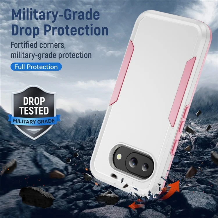 Handyhülle für Google Pixel 9a Militärstandard Stoßfeste Schutzhülle PC+TPU - Weiß+Rosa