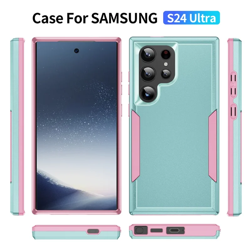 For Samsung Galaxy S24 Ultra Case PC + TPU Military Grade Drop Protective Phone Cover - Green  /  Pink