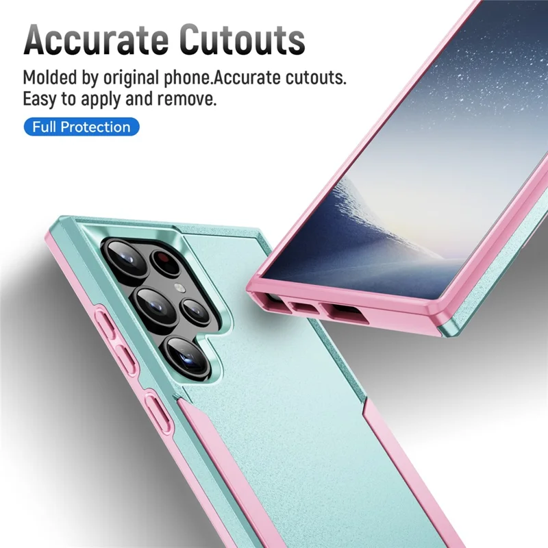 For Samsung Galaxy S24 Ultra Case PC + TPU Military Grade Drop Protective Phone Cover - Green  /  Pink
