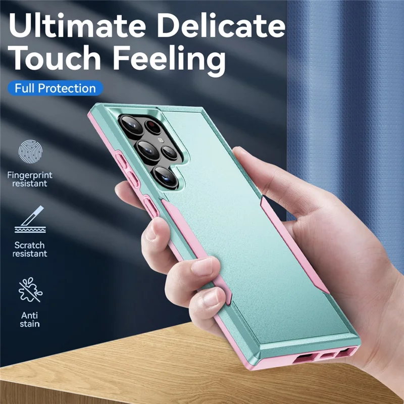 For Samsung Galaxy S24 Ultra Case PC + TPU Military Grade Drop Protective Phone Cover - Green  /  Pink
